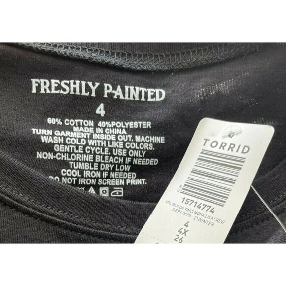 Freshly Painted +4 Black Crew Neck Mona Lisa Painting Graphic Short Sleeve Tee - Picture 6 of 6